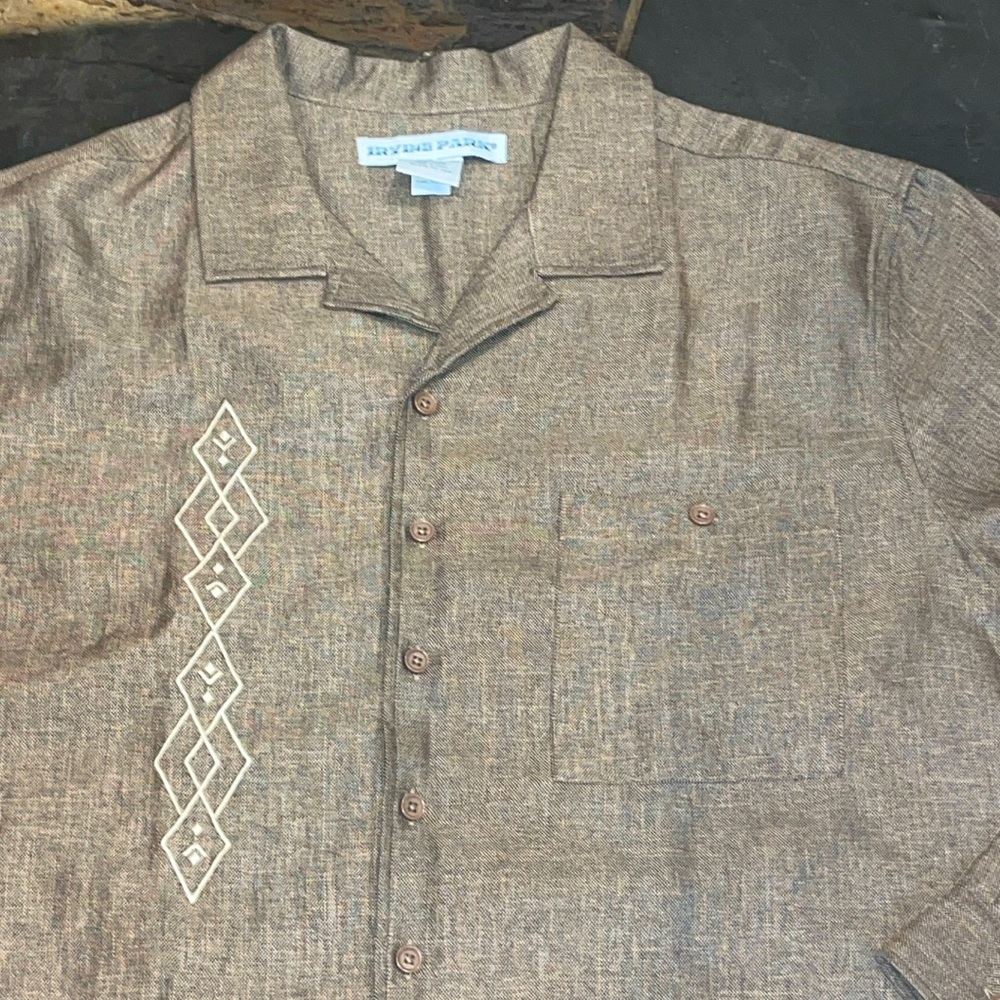Irvine Park brown tweed beige embroidered SHIRT retro western Mens Button Up‎ 2X